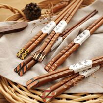 Japan send wooden manicure chopsticks five pairs of submerged grade household high-grade solid wood gift box chopsticks Japanese pointed
