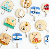 Wooden viscose adhesive hook creative three-dimensional strong hook super cute cartoon children stainless steel wall closet