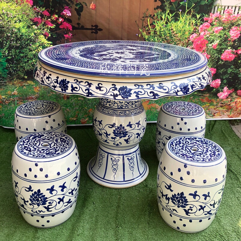 Jingdezhen Ceramic Table and Stool Set for Outdoor Courtyard Villa Balcony Terrace Leisure High-End Table and Chairs