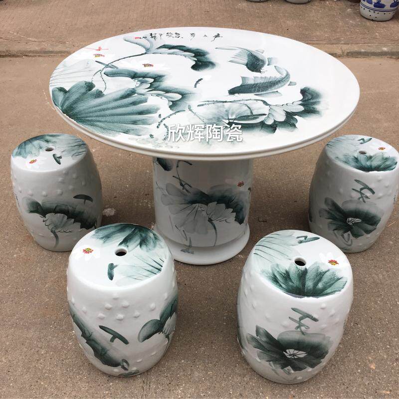 Jingdezhen Ceramic Table Stools Suit Outdoor Patio Balcony Terrace Garden Terrace Garden Casual Round Table And Chairs Brief modern