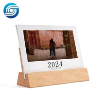 Blank DIY desk calendar solid wood base 13 sheets of A5 size 300g glossy cardboard 1-12 month calendar strips with adhesive
