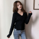 Sexy V-cổ len đỏ áo len của phụ nữ đầu cross-strapped cardigan eo thắt lưng thấp chestknitted áo khoác ngắn