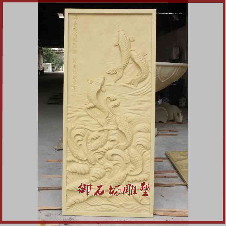 Sandstone relief TV background wall painting pendant sculpture fiberglass fountain Roman column carp leaping over the dragon gate