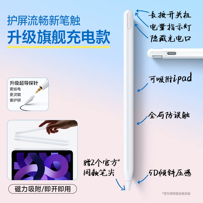 Пишущий капаситивный стилус Capacitive pen подходит для Apple Pencil первого и второго поколения, стилус для ipad, планшета, сенсорного экрана, Air8, универсальный стилус iPad, плоская замена 11 bluetooth ipencil7