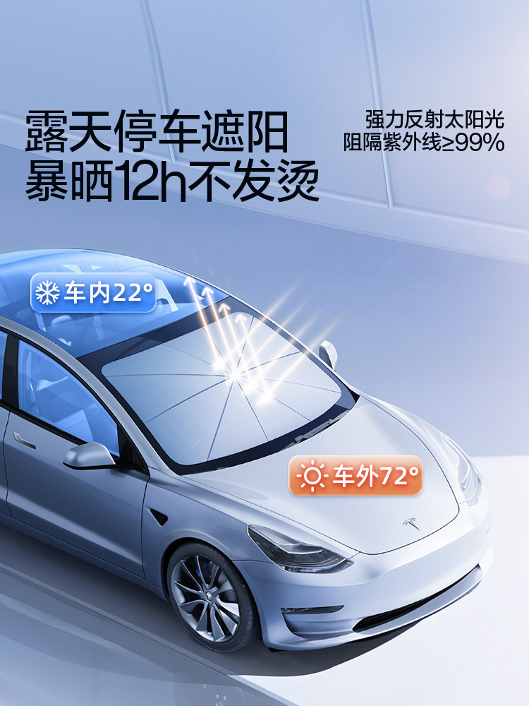 Flash Magic Is Suitable for Tesla Model Y/3/S/X Car Sunshade, Car-Mounted Sunshade Curtain, Sun Protection and Heat Insulation Front Shield