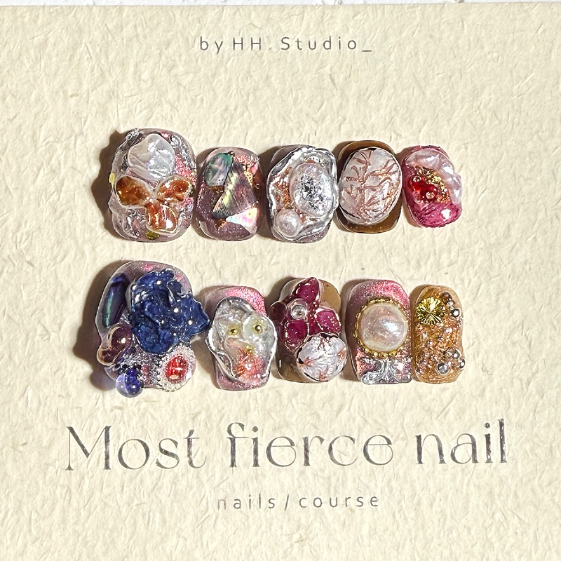 Baihua Sha~ Handmade Wearable Nails with Hand-Painted Glass Beads, Niche High-End Style, Popular on Xiaohongshu