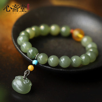 Heart Zhaitang (silent play) natural oil cyan old material Hetian Jade ball bracelet retro simple Jasper bracelet