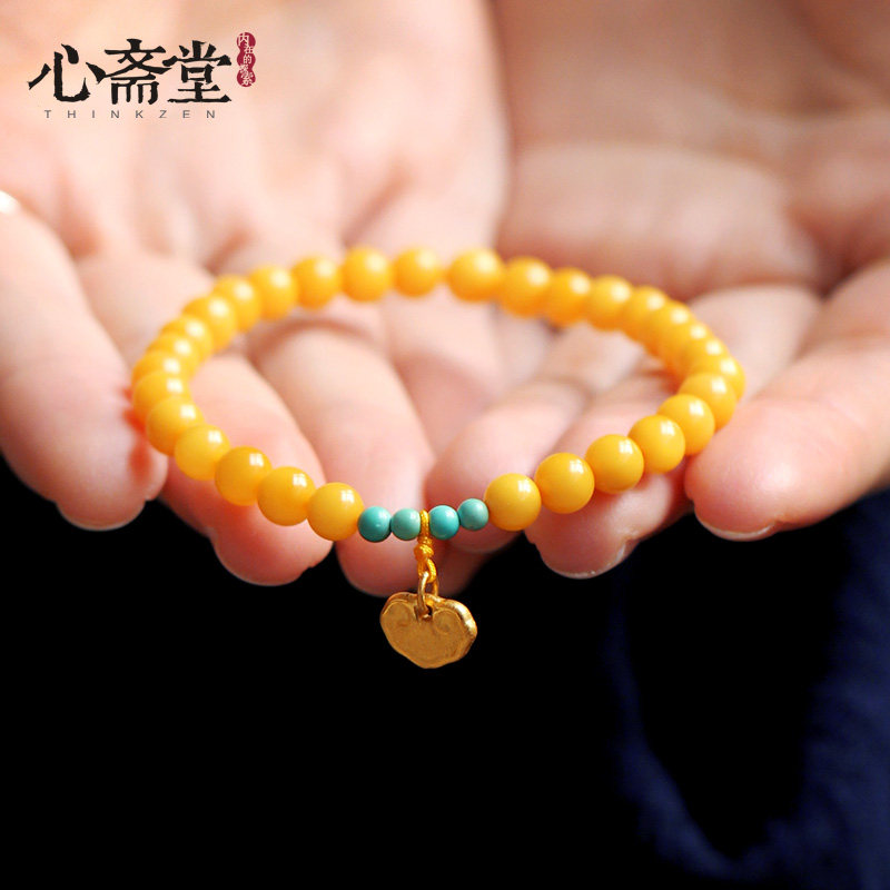 Heart Fasting (Beloved) Natural Chicken Oil Yellow Nectar Wax Handstring 999 Gold Ruyi Accessories Original Design Handmade Woman