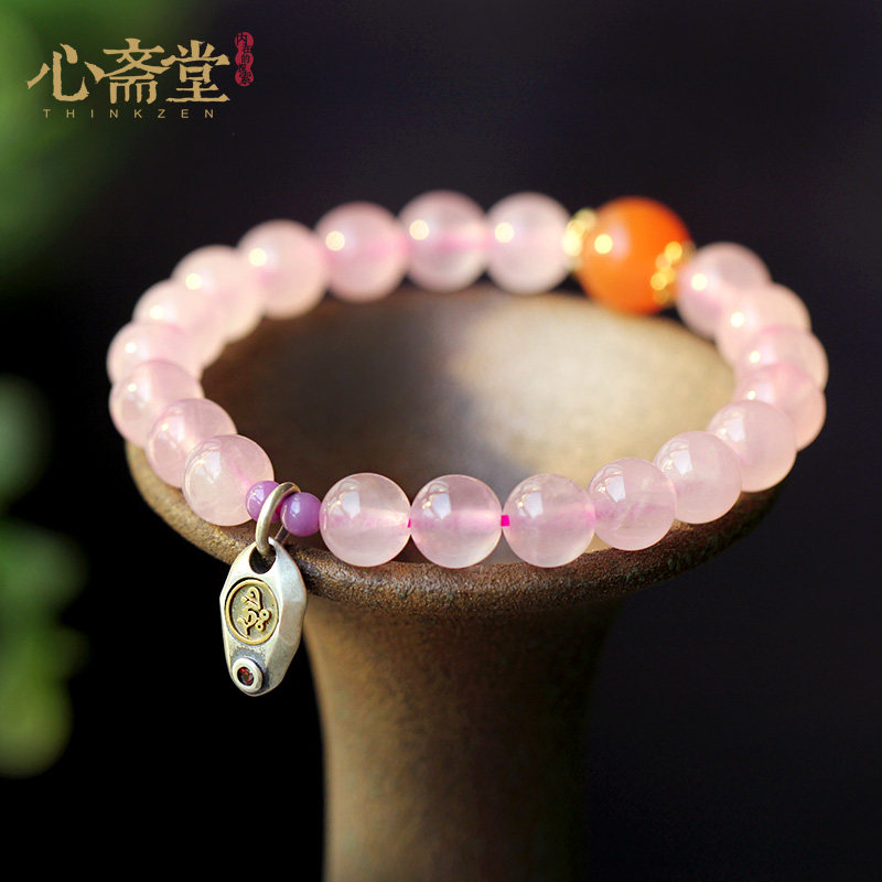 Heart Chaitang (smile spring breeze) natural pink crystal single circle female hand string jewelry for the mother of Ming Buddha heart mantra peach blossom bracelet