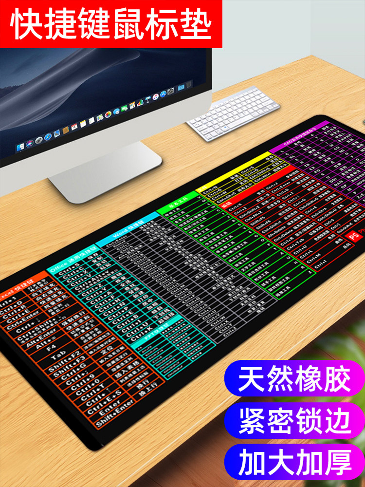 Extra Large Mouse Pad with Edge Stitching, Shortcut Keys Collection, Suitable for Office, Home, Gaming, E-Sports, Girls, Computer Desktop, Keyboard Mat