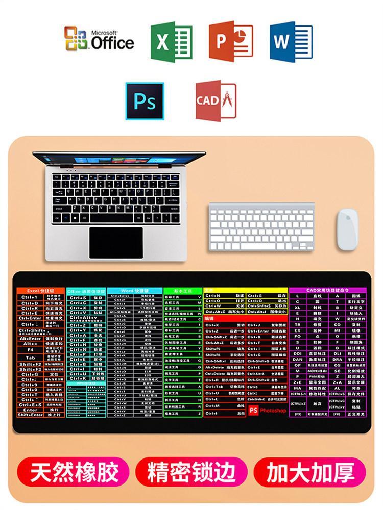 Extra Large Mouse Pad with Edge Stitching, Shortcut Keys Collection, Suitable for Office, Home, Gaming, E-Sports, Girls, Computer Desktop, Keyboard Mat