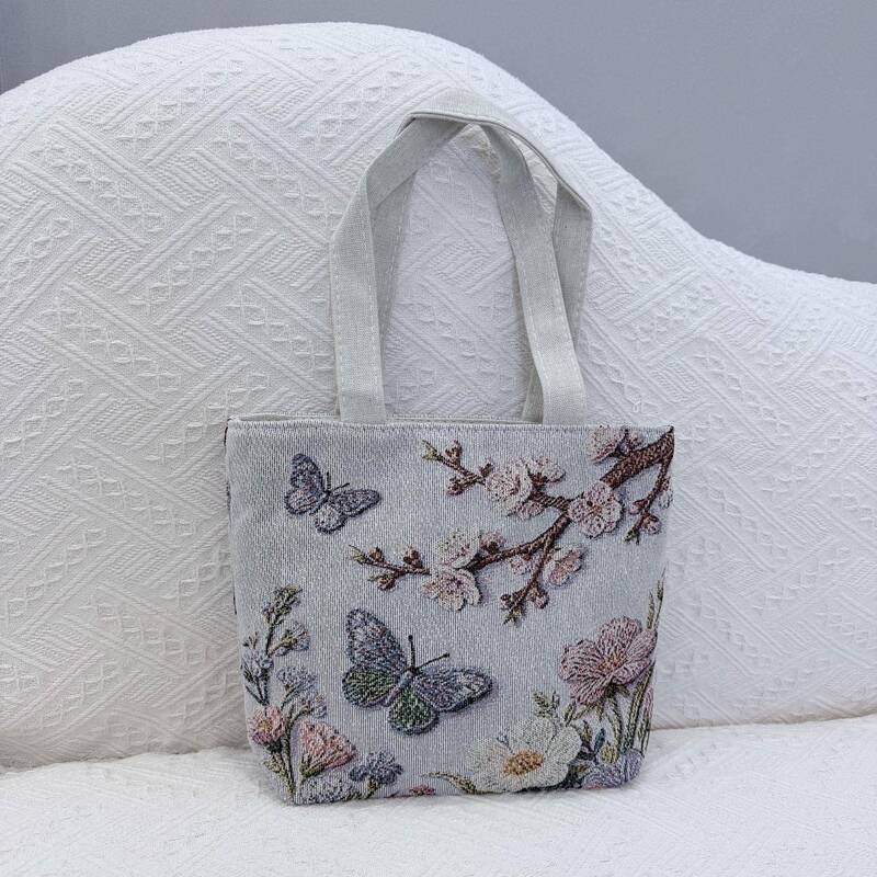 Ethnic Style Double-Sided Gold-Threaded Canvas Small Handbag, Wear-Resistant, Fashionable and Versatile, Embroidered with Zipper, Hand-Held Bag Ethnic Style Double-Sided Gold-Threaded Canvas Small Handbag, Wear-Resistant, Fashionable and Versatile, Embroidered with Zipper, Hand-Held Bag