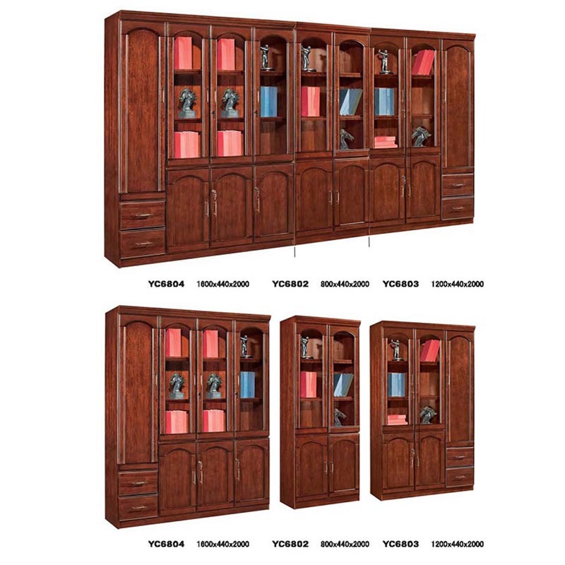 Three-door bookcase with smoked wood high cabinet owner's office cabinet brief modern information cabinet background cabinet
