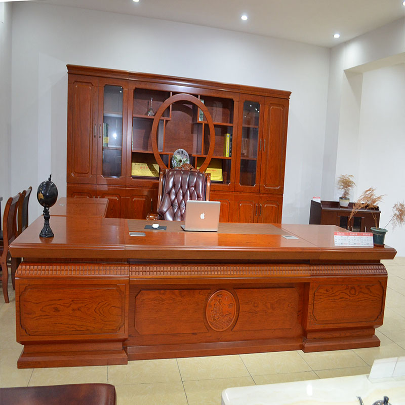 Office furniture solid wood veneer table president desk large class desk supervisor desk new Chinese manager desk and chair combination