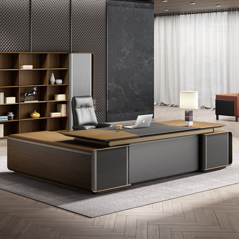 New Chinese desk Grand Bandai Boss table President table and chairs Combined Ukim wooden table minimalist and modern office furniture