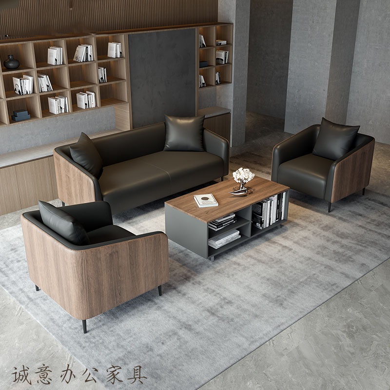 Office sofas tea table Composition Business reception room Leisure talks area Guest North Genuine Leather Trio Place Sofa 13