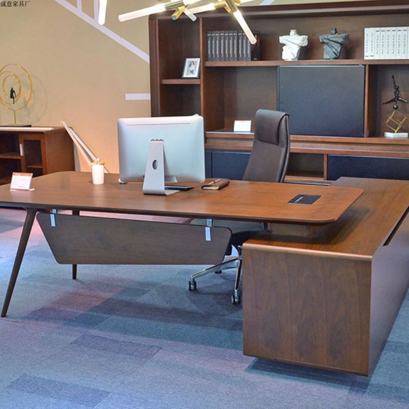 Office Furniture Bandai Boss Table Modern Solid Wood Leather President Table Manager Desk High-end Atmosphere Matching Combination