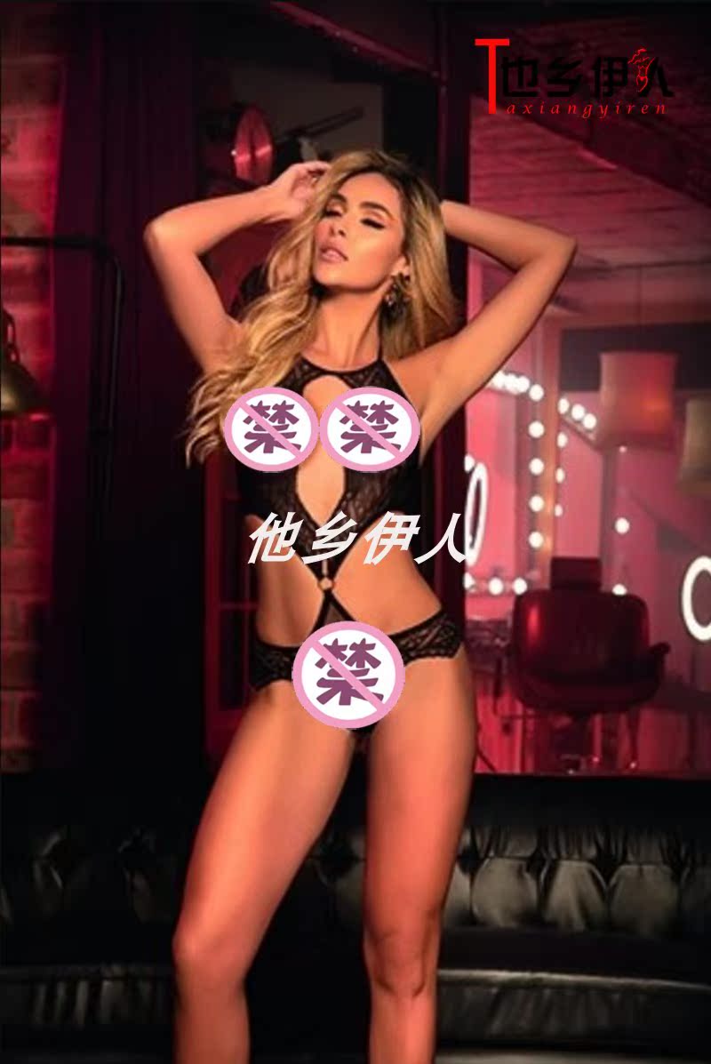 American Mapale Black Sexy Keyhole Buckle Backless Fan Geometric Lace Design Underwear Set