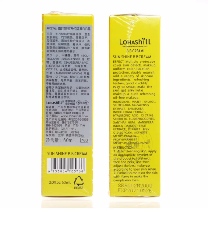Lohashill chính hãng Lo Han được trang trí cách ly nhiều mặt BB cream che khuyết điểm trắng sáng 60ml760 #