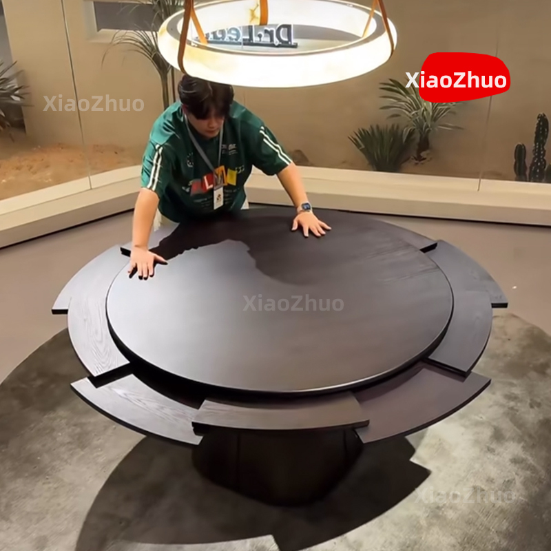 Small Fletcher Rotating and Transforming Dining Table, Solid Wood Expandable and Foldable Dining Table, Convertible Round Table for 12 to 14 People