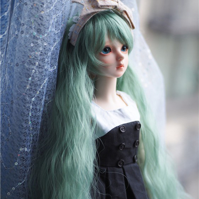 taobao agent BJD wig 6 -point baby hair diagonal bangs noodle curling 4 points of peacock green goddess puppet puppet fake hair small cara