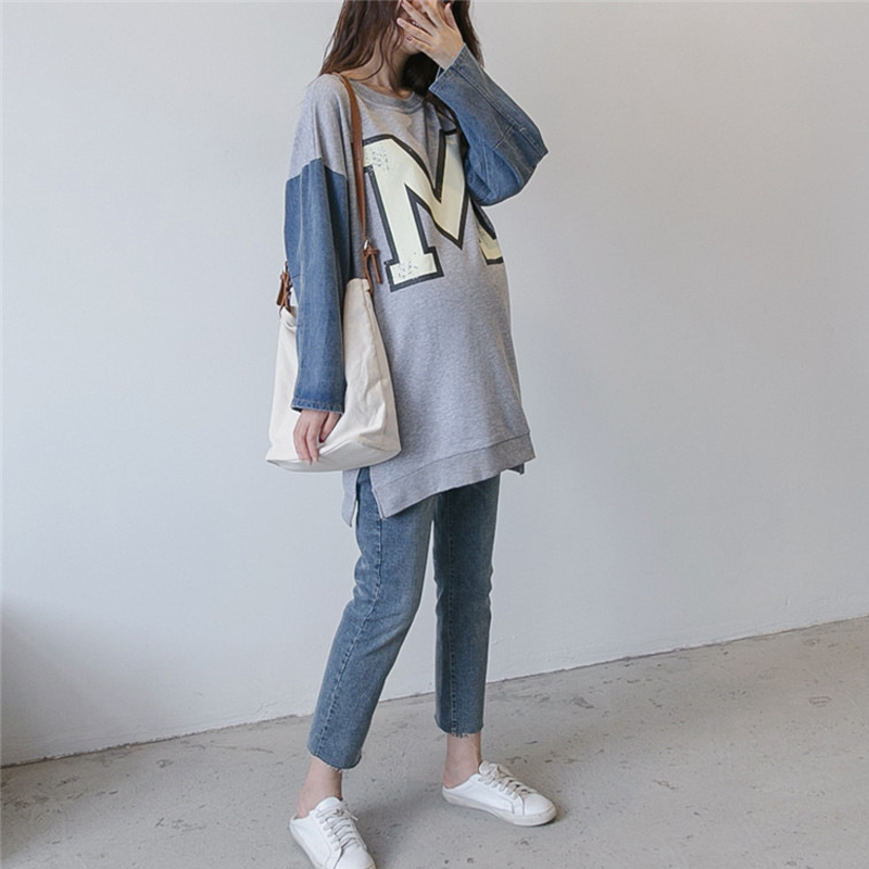 Pregnant woman's clothing jacket female medium long version of spring and autumn surrogates Korean version gestation woman dress with autumn dress Long sleeves Fashion large size Sizes Loose Blouse