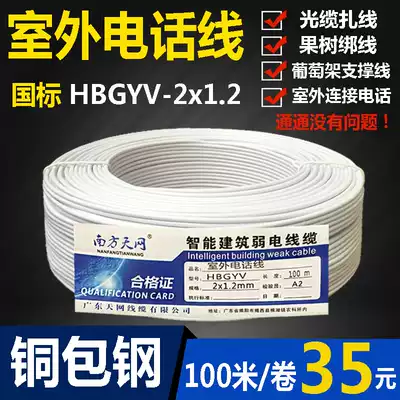 HBGYV2-core outdoor telephone line copper-clad steel cable tie line 2x1 2 iron core hard wire cable tie line 100 meters