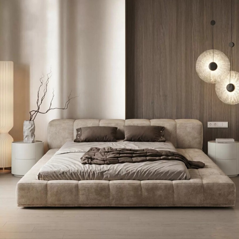 Italian-Style Light Luxury Matte Fabric High-End Fabric Bed Japanese-Style High-End Personalized Creative Tofu Block Tatami Bed Master Bedroom and Secondary Bedroom