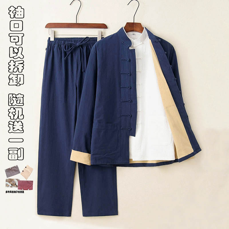 Men's cotton linen dress Lift Grade version cuff can disassemble multicolored optional chest front flap Multi-wire reinforcement Three suits