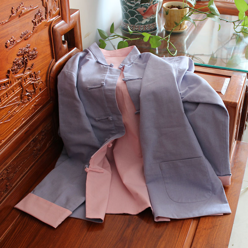 Cotton and hemp wear Tang clothes on both sides Casual Chinese style coat Tai Chi suit couple wear men and women's tops multi-color selection