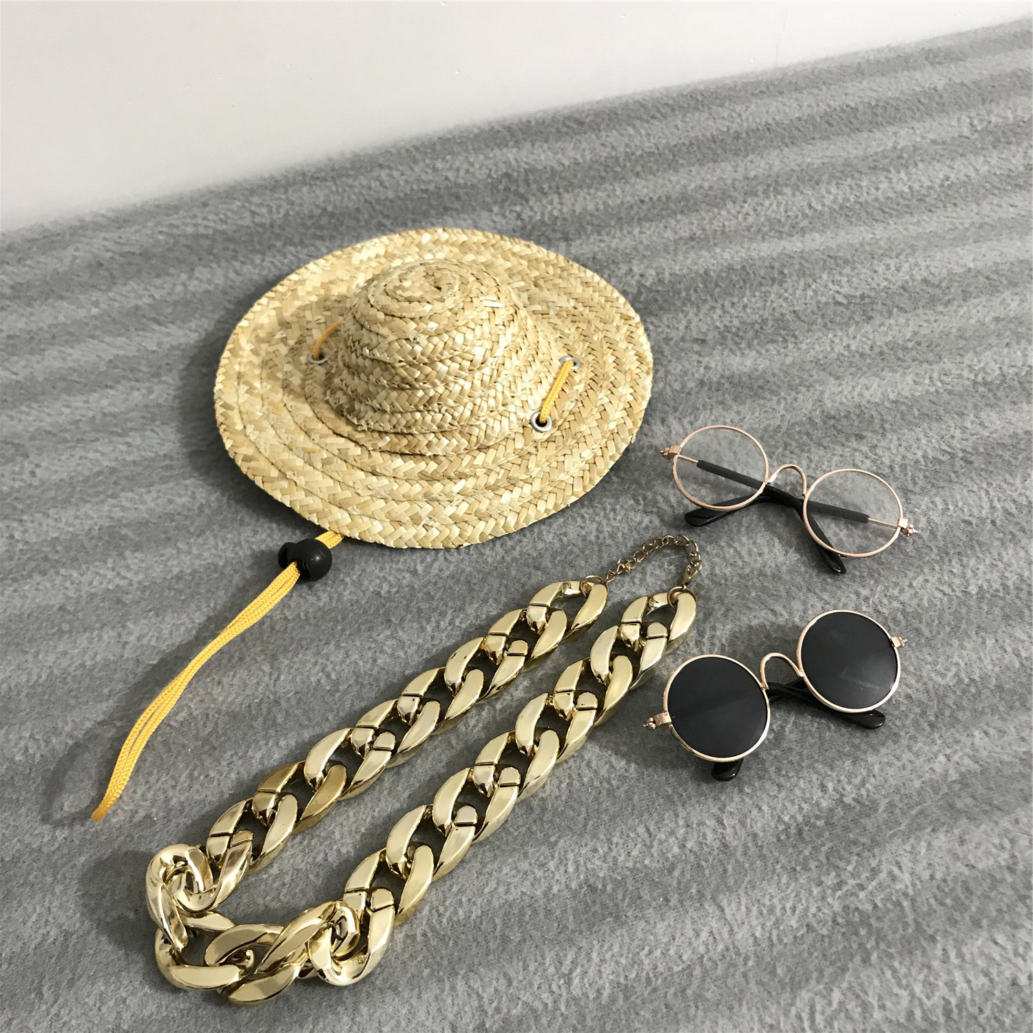 Sugar Kitty small Puppy Pets Pet Glasses Hat Changing Grass Hat Summer Sunglasses Big Gold Chain Fisherman Cap-Taobao