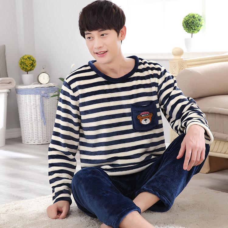 Mùa thu và mùa đông dày cộng với nhung flannel đồ ngủ kích thước lớn nam san hô nhung nhung trẻ tuổi quần áo ngủ cho nam giới