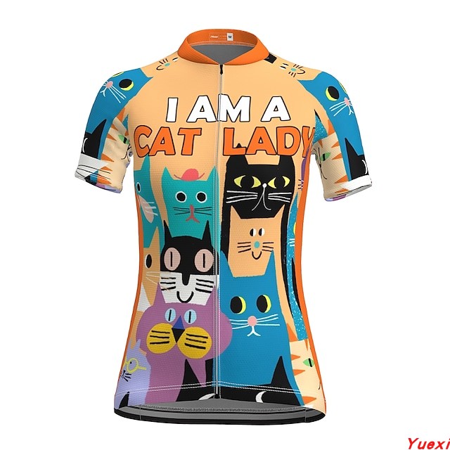 2021 new cute cat cycling clothing mountain bike cycling clothing short-sleeved top summer cycling clothing women's thin section