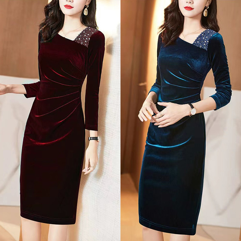 2026 Early Autumn Mid-Length Velvet Dress for Women, Stylish and Slimming, Fashionable Velvet Bodycon Dress