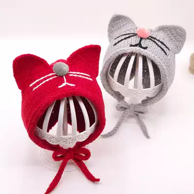 Newborn baby hat Spring Autumn 3-6 months knitted wool hat men and women baby Autumn and Winter cat ear protection 1