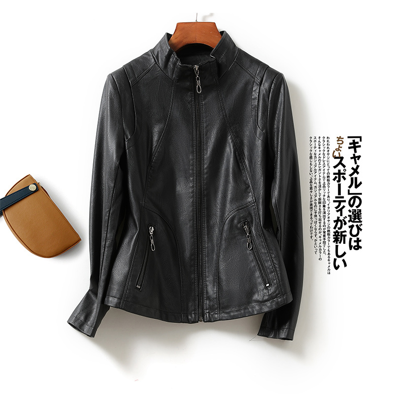 Women's Short Slim-Fit Stand-Collar Sheepskin Leather Jacket 202 Autumn and Winter New Style Plus Size Leather Jacket Haining Genuine Leather