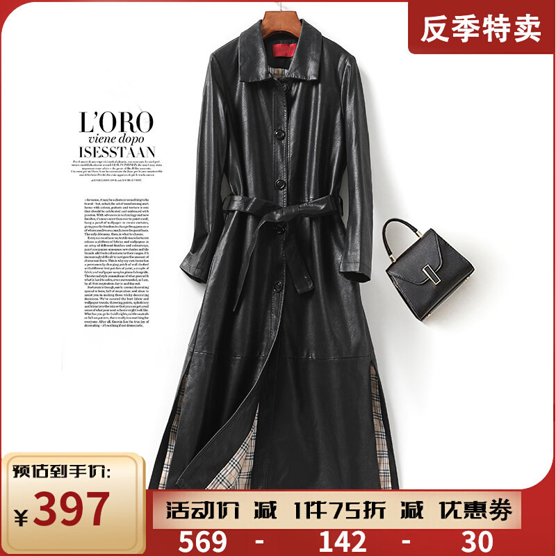 Picoats women's medium long version of the body Hainen genuine leather woman 2022 Anti-season new product black sheep leather Outer cover lady