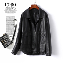 Henning Leather Dress Girl Real Leather Regular black version coréenne Loose Sheep Leather Lady Coat 2024 New Leather Jacket