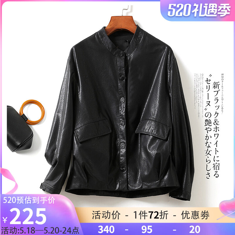 Leather jacket woman short black leather jacket little sub Hainen genuine leather 2022 Anti-season new Korean version jacket Sheep leather