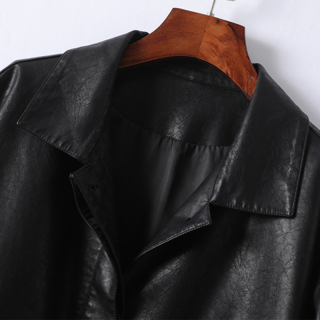 Haining Leather Jacket ແມ່ຍິງຫນັງແທ້ປົກກະຕິສີດໍາແບບເກົາຫຼີ Loose Sheepskin ແມ່ຍິງ Jacket 2024 ໃຫມ່ Jacket ຫນັງ