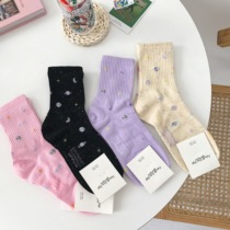 Korea ins Cute universe starry sky yarn mid-tube socks Girl heart casual wild soft sister four seasons can wear socks