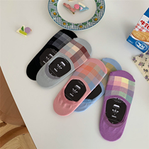 Flower face Cat Summer thin Morandi color plaid pattern color boat socks low hidden shallow socks do not fall