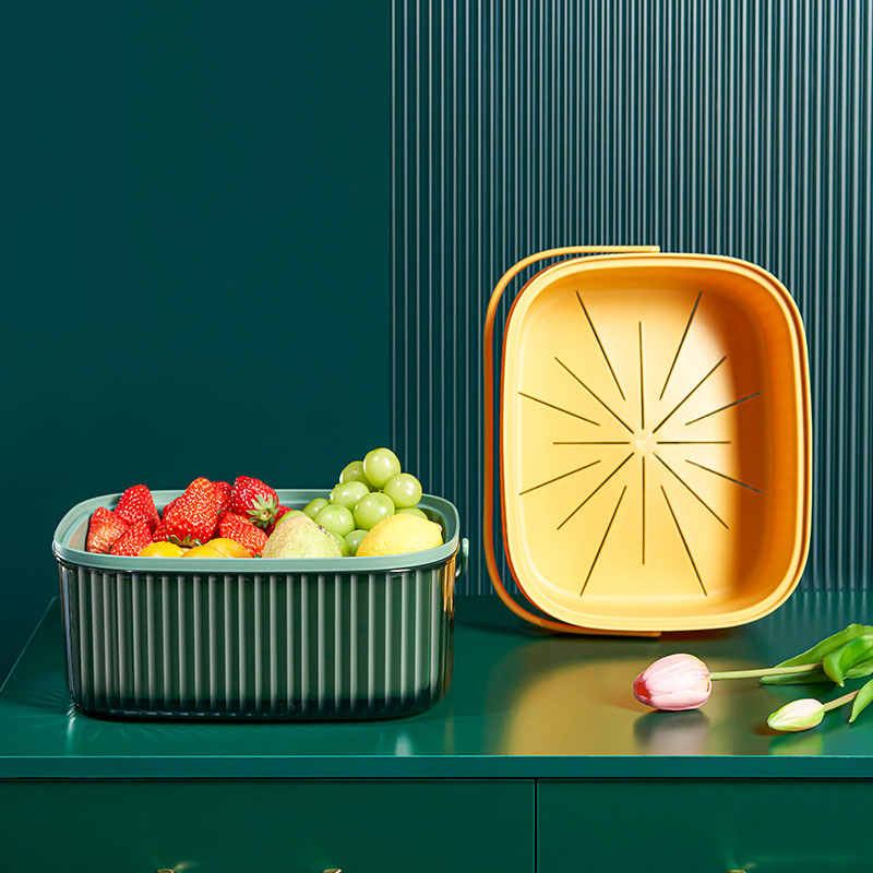 Net red drain basket double-layer portable panning basin kitchen vegetable cleaning artifact high-value fruit basket food grade