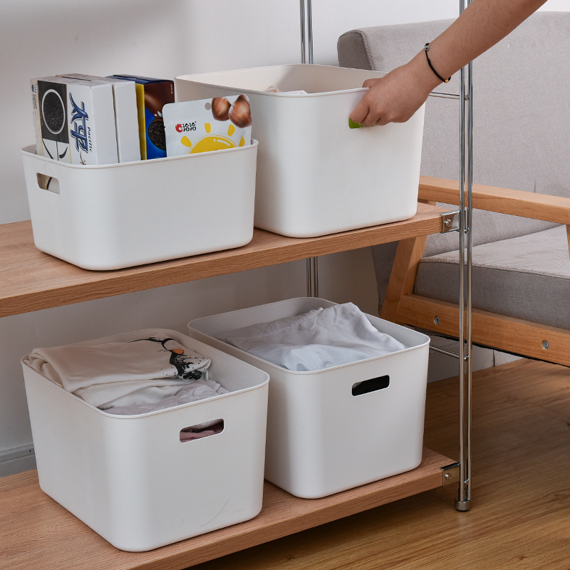 Japanese-style household storage basket white simple living room sundries snack storage box desktop overall cabinet plastic finishing basket
