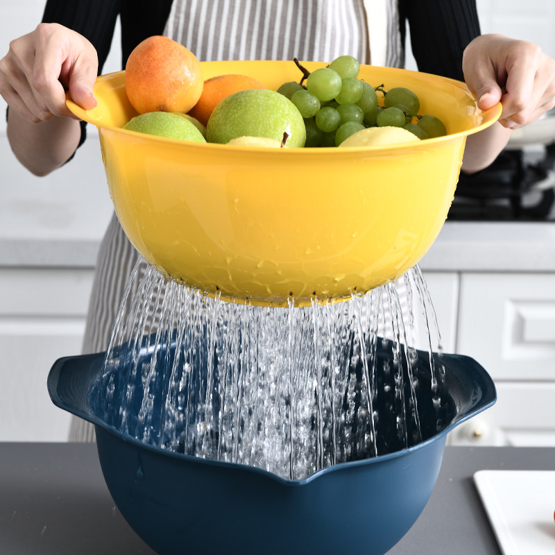 Bailu kitchen wash basin double layer with lid drain basket light luxury style Nordic ins home living room fruit plate plastic