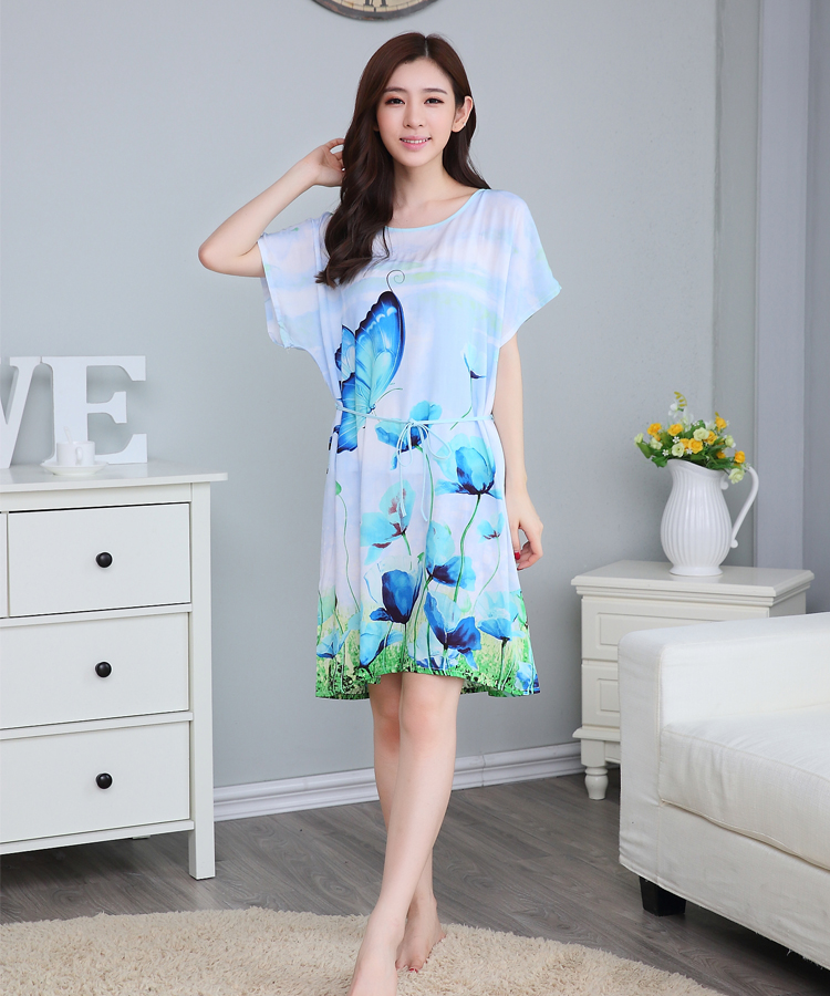 Mùa hè mới của Hàn Quốc phụ nữ lỏng lẻo nightdress nữ cotton lụa mỏng đồ ngủ phần dài ngắn tay quần áo nhà mẹ ăn mặc