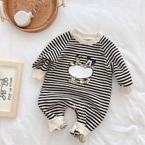 Han Edition Tennis Red Baby Conjoined Spring Dress Newborn Ultra Cute Ocean Gas Striped Cartoon Khaclothes Out Climbing Clothes