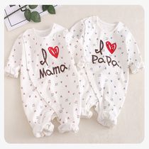 Spring and autumn pure cotton net red baby clothes newborn baby one-piece I love mom and dad newborn long-sleeved climbing clothes