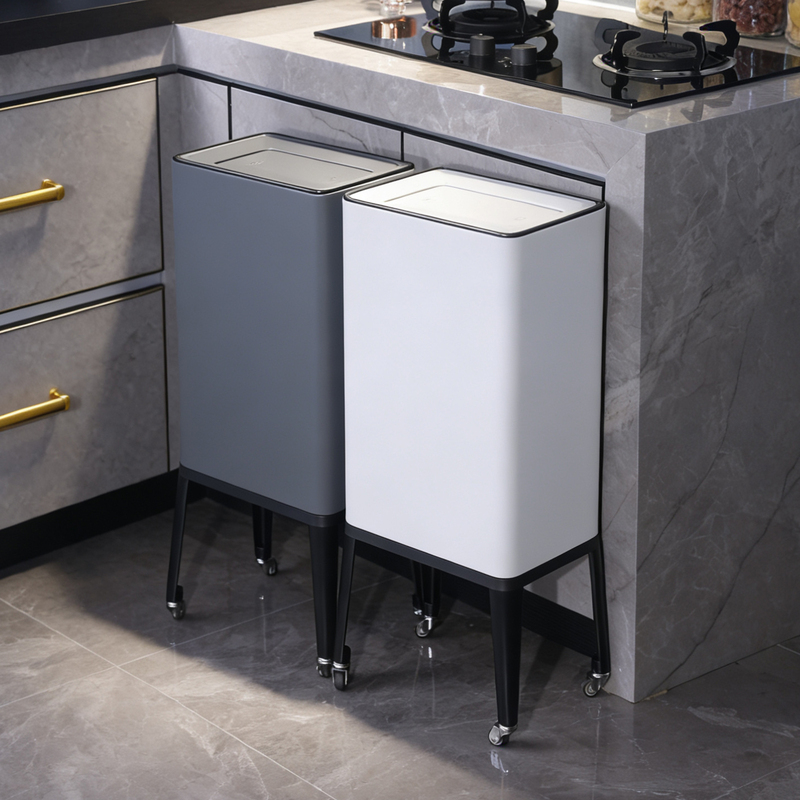 Luxury Kitchen Trash Can with Wheels, Large Capacity, Bathroom Sink Wastebasket, Household Living Room Storage Bin