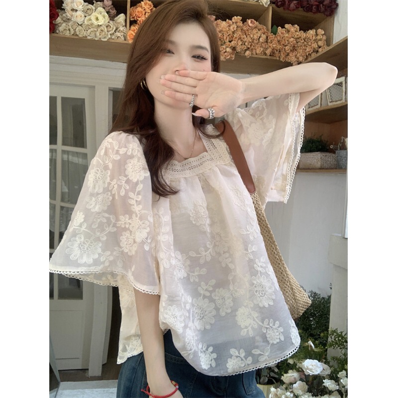 Unique and Beautiful Lace Short-Sleeved Shirt for Women 2026 New Style This Year's Hot Summer Plus Size Fat Girl Babydoll Top